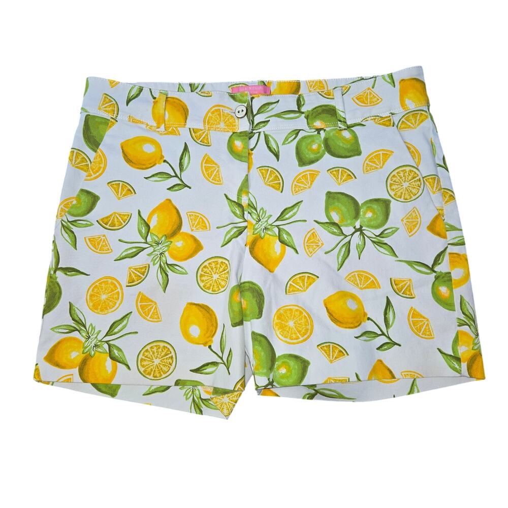Isaac Mizrahi Size 12 Women Lemon Print Tailored Stretch Sailor Shorts